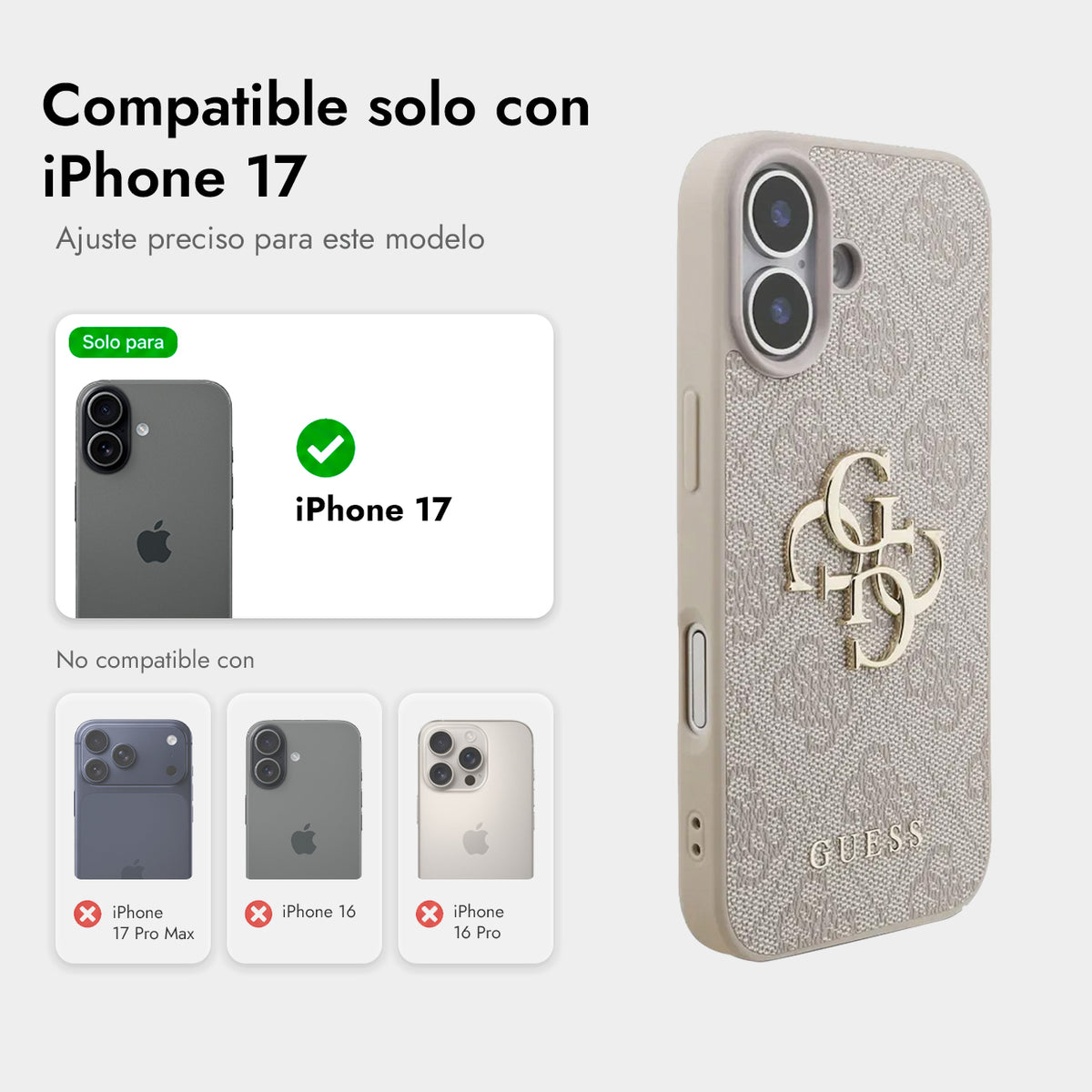 Guess Funda de Polipiel Logo 4G Clásico para iPhone 17 con Correa de Perlas y Protección Anticaídas, Rosa
