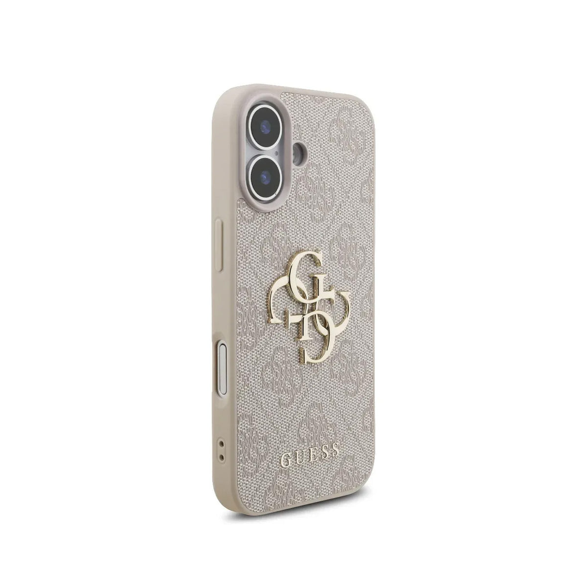 Guess Funda de Polipiel Logo 4G Clásico para iPhone 17 con Correa de Perlas y Protección Anticaídas, Rosa