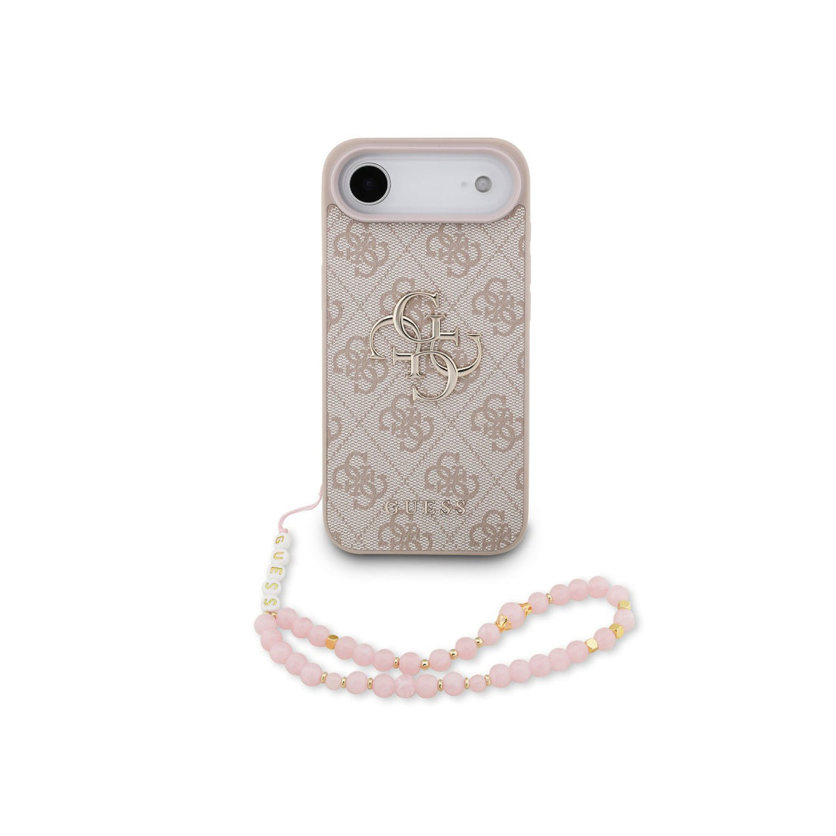 GUESS Funda de Polipiel Logo 4G Clásico para iPhone Air con Correa de Perlas y Protección Anticaídas, Rosa