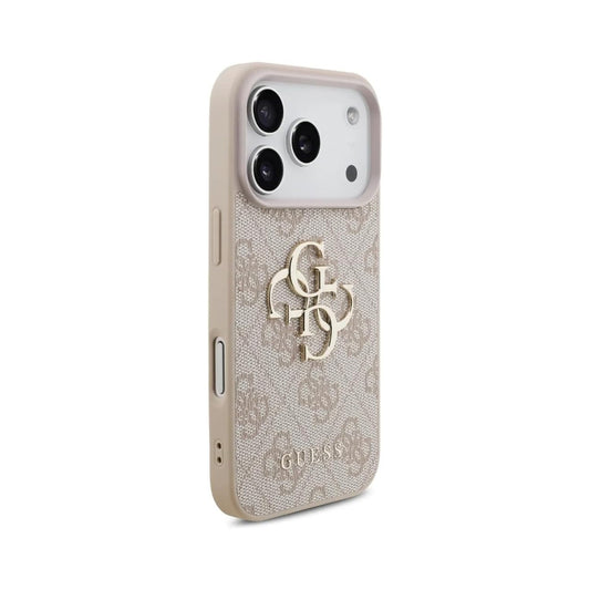 GUESS Funda de Polipiel con Logo 4G Clásico para iPhone 17 Pro/18 Pro con Correa de Perlas, Rosa