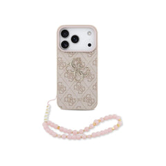 Guess Funda de Polipiel Logo 4G Clásico para iPhone 17 Pro Max con Correa de Perlas y Protección Anticaídas, Rosa