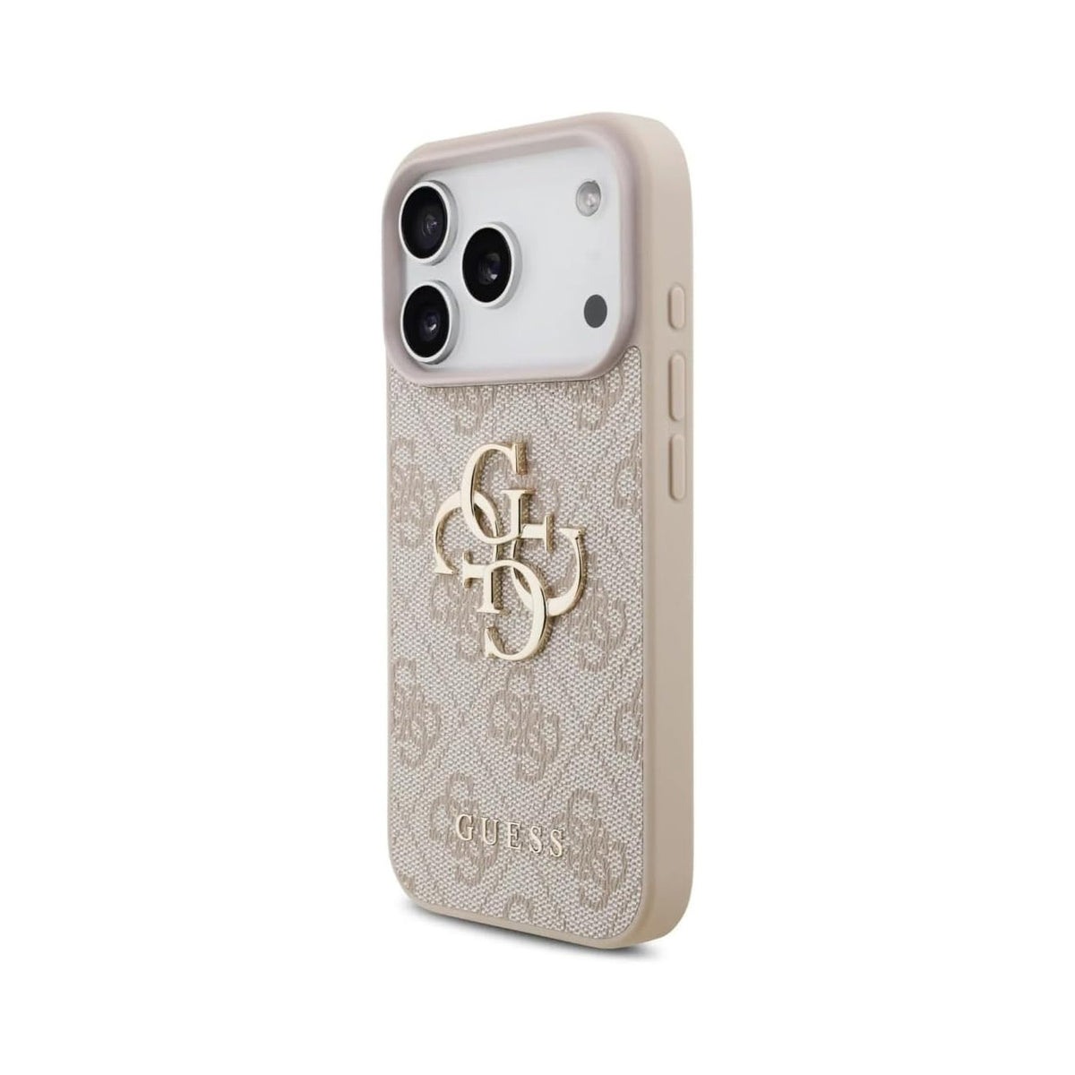 Guess Funda de Polipiel Logo 4G Clásico para iPhone 17 Pro Max/18 Pro Max con Correa de Perlas y Protección Anticaídas, Rosa