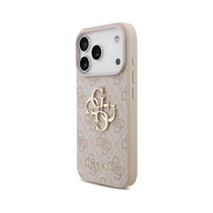 Guess Funda de Polipiel Logo 4G Clásico para iPhone 17 Pro Max con Correa de Perlas y Protección Anticaídas, Rosa