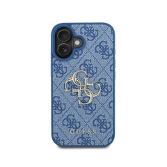 GUESS Funda para iPhone 16 – Carcasa de PU Azul con Logo 4G y Correa, Diseño Práctico y Ajuste Preciso