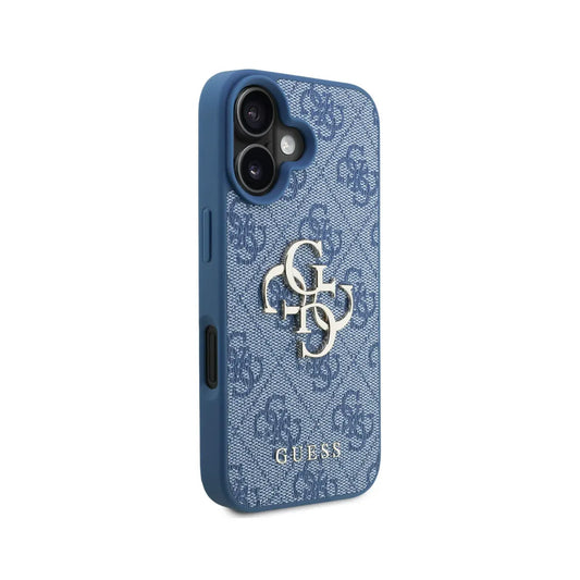 GUESS Funda para iPhone 16 – Carcasa de PU Azul con Logo 4G y Correa, Diseño Práctico y Ajuste Preciso