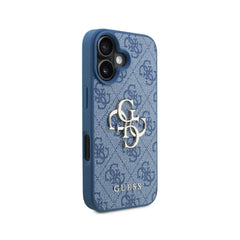 GUESS Funda para iPhone 16 – Carcasa de PU Azul con Logo 4G y Correa, Diseño Práctico y Ajuste Preciso