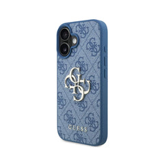 GUESS Funda para iPhone 16 – Carcasa de PU Azul con Logo 4G y Correa, Diseño Práctico y Ajuste Preciso