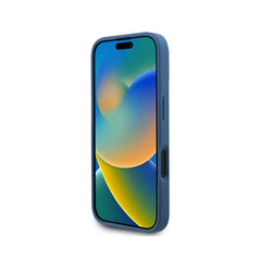 GUESS Funda para iPhone 16 – Carcasa de PU Azul con Logo 4G y Correa, Diseño Práctico y Ajuste Preciso