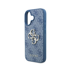 GUESS Funda para iPhone 16 – Carcasa de PU Azul con Logo 4G y Correa, Diseño Práctico y Ajuste Preciso