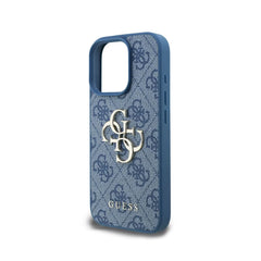 GUESS iPhone 16 Pro Max Case - Blue PU Case with 4G Logo and Strap, Practical Design and Precise Fit
