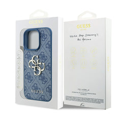 GUESS iPhone 16 Pro Max Case - Blue PU Case with 4G Logo and Strap, Practical Design and Precise Fit