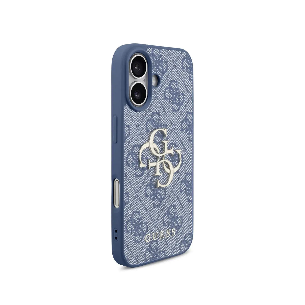 Guess Funda de Polipiel Logo 4G Clásico para iPhone 17 con Correa de Perlas y Protección Anticaídas, Azul