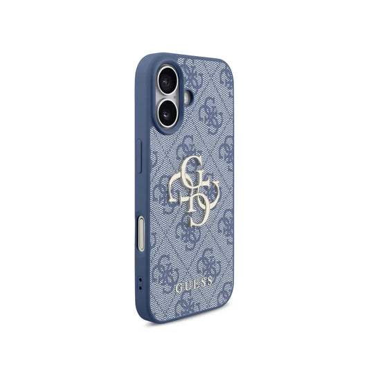 Guess Funda para iPhone 17 – Carcasa de Polipiel Azul con Logo 4G Clásico y Correa de Perlas, Protección Anticaídas y Ajuste Preciso