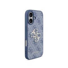 Guess Funda para iPhone 17 – Carcasa de Polipiel Azul con Logo 4G Clásico y Correa de Perlas, Protección Anticaídas y Ajuste Preciso