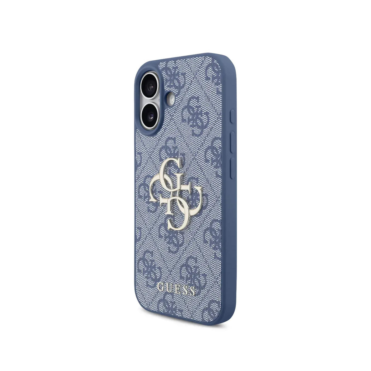 Guess Funda de Polipiel Logo 4G Clásico para iPhone 17 con Correa de Perlas y Protección Anticaídas, Azul