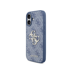 Guess Funda para iPhone 17 – Carcasa de Polipiel Azul con Logo 4G Clásico y Correa de Perlas, Protección Anticaídas y Ajuste Preciso