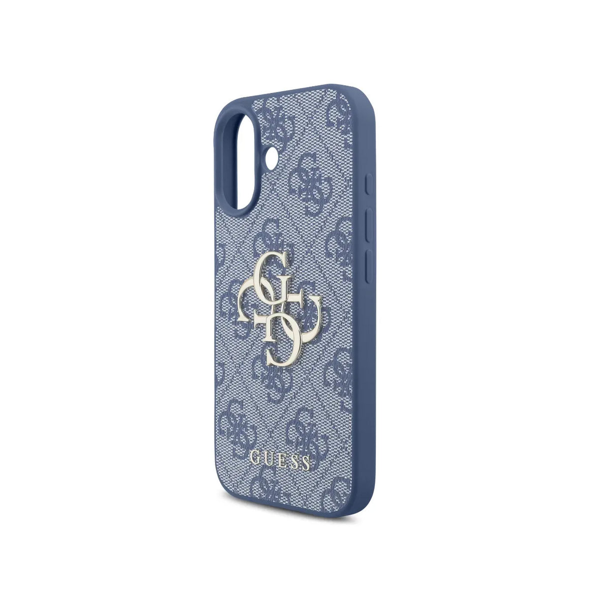 Guess Funda de Polipiel Logo 4G Clásico para iPhone 17 con Correa de Perlas y Protección Anticaídas, Azul