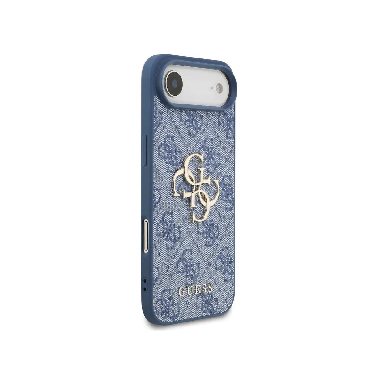 GUESS Funda de Polipiel Logo 4G Clásico para iPhone Air con Correa de Perlas y Protección Anticaídas, Azul