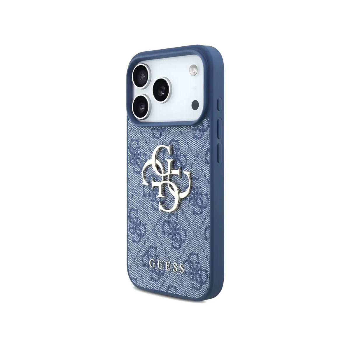 GUESS Funda de Polipiel con Logo 4G Clásico para iPhone 17 Pro/18 Pro con Correa de Perlas, Azul