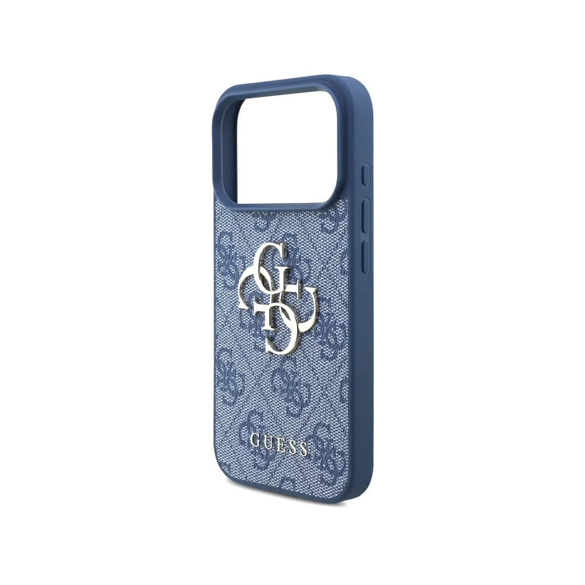GUESS Funda de Polipiel con Logo 4G Clásico para iPhone 17 Pro/18 Pro con Correa de Perlas, Azul