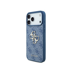 GUESS Funda para iPhone 17 Pro – Carcasa de Polipiel Azul con Logo 4G Clásico y Correa de Perlas, Diseño Elegante y Ajuste Preciso