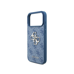 GUESS Funda para iPhone 17 Pro – Carcasa de Polipiel Azul con Logo 4G Clásico y Correa de Perlas, Diseño Elegante y Ajuste Preciso