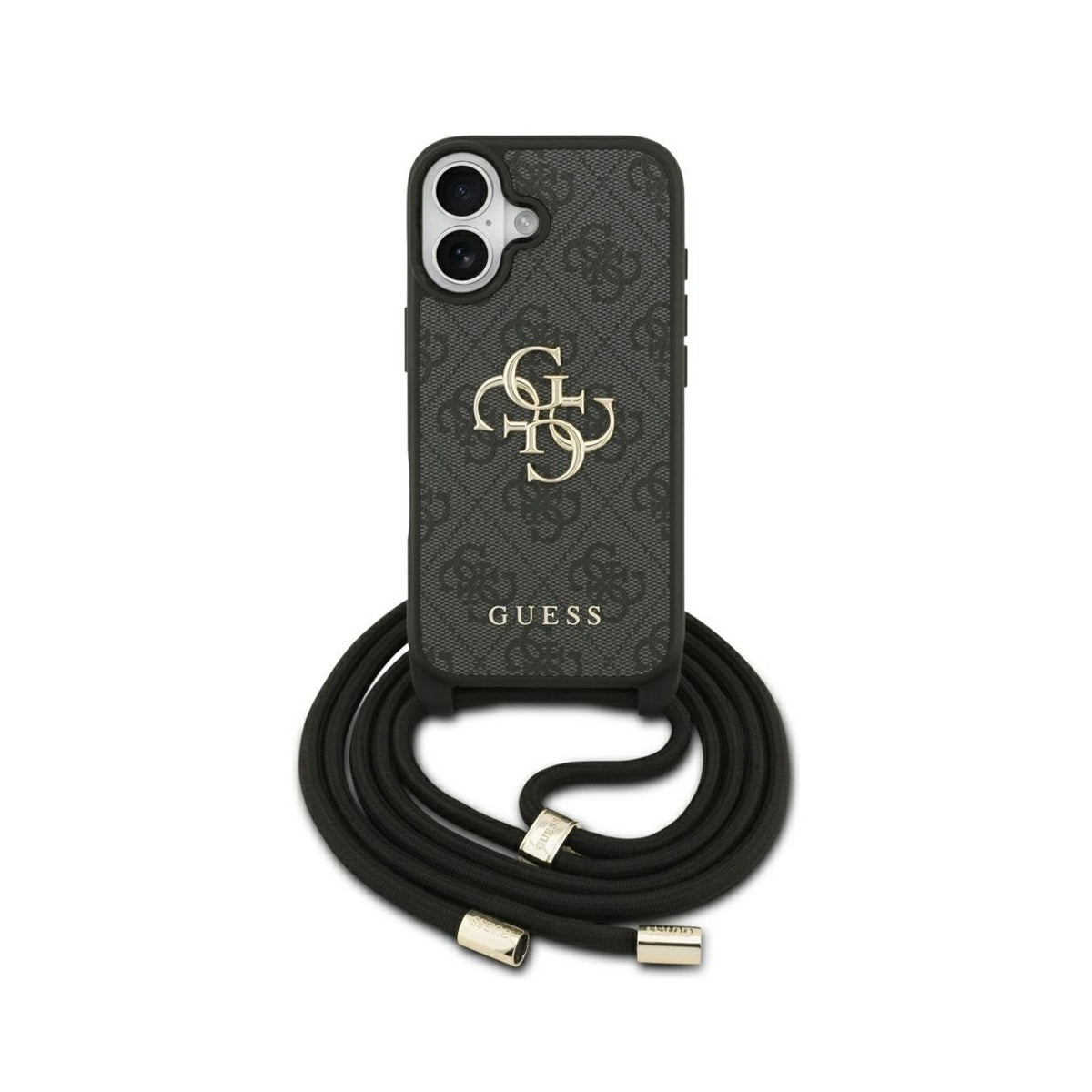 Guess Funda Logo 4G para iPhone 17 con Cordón y Protección Anticaídas, Negra
