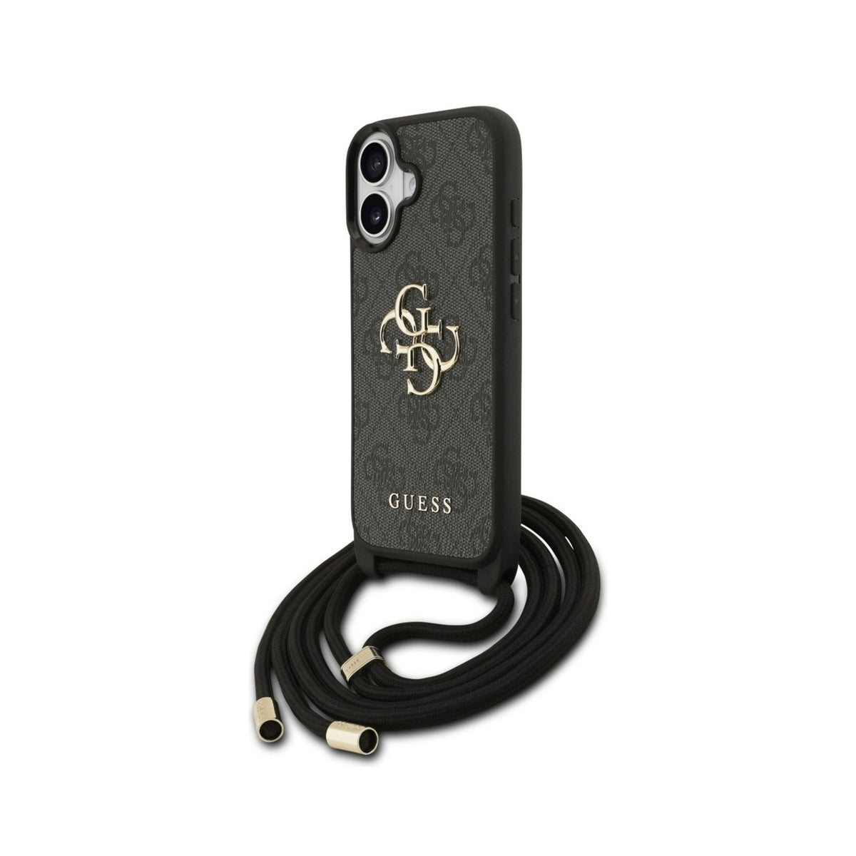 Guess Funda Logo 4G para iPhone 17 con Cordón y Protección Anticaídas, Negra