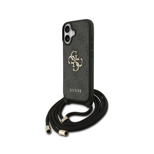Guess Funda para iPhone 17 – Carcasa con Logotipo 4G Negra y Cordón, Protección Anticaídas y Ajuste Preciso