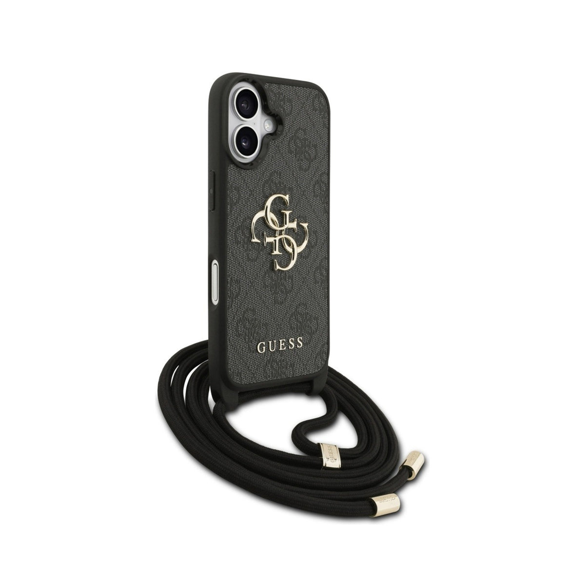 Guess Funda Logo 4G para iPhone 17 con Cordón y Protección Anticaídas, Negra