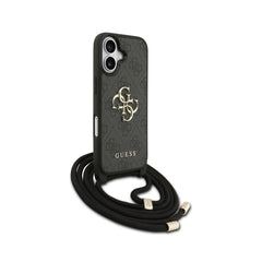 Guess Funda para iPhone 17 – Carcasa con Logotipo 4G Negra y Cordón, Protección Anticaídas y Ajuste Preciso