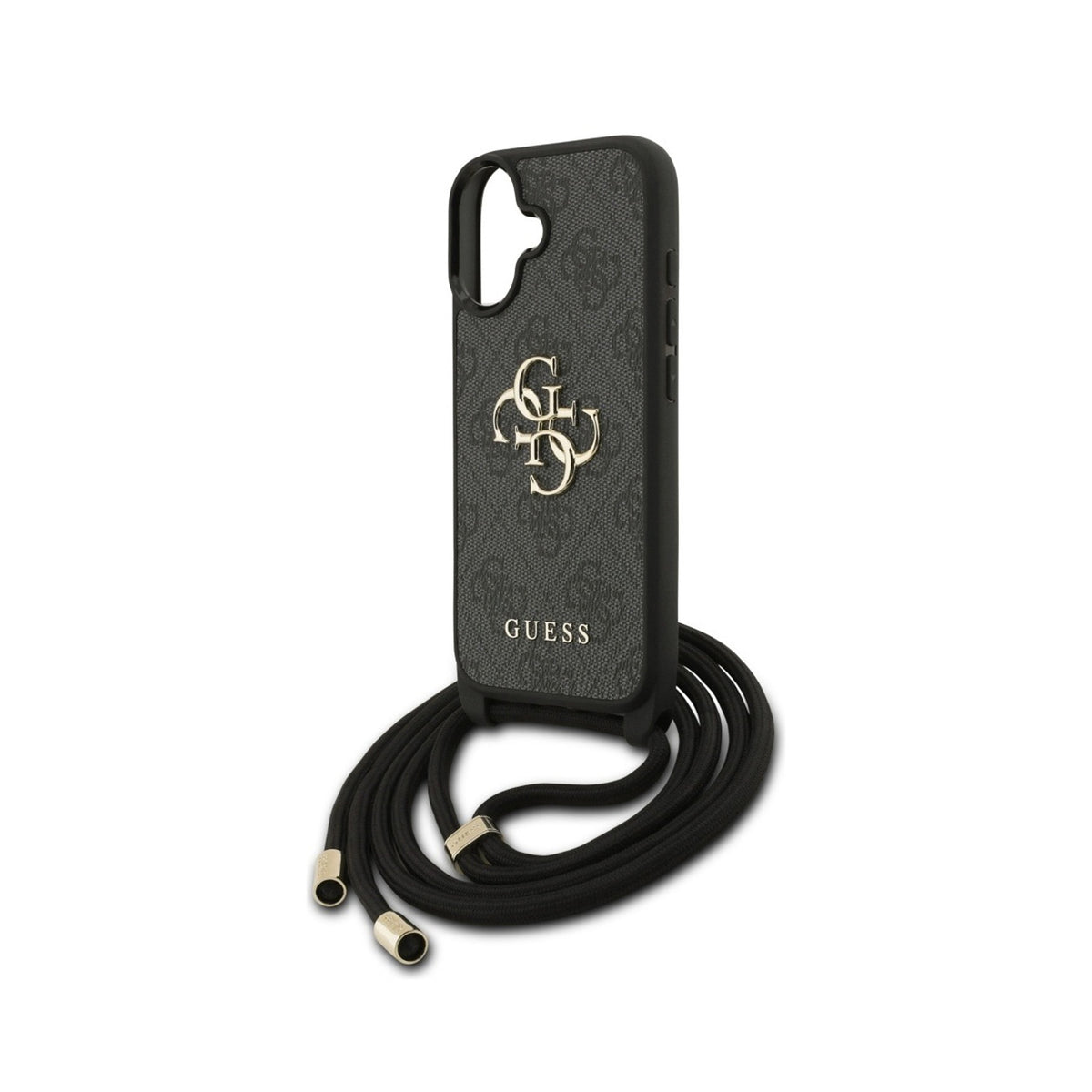 Guess Funda Logo 4G para iPhone 17 con Cordón y Protección Anticaídas, Negra