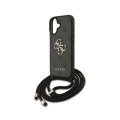 Guess Funda para iPhone 17 – Carcasa con Logotipo 4G Negra y Cordón, Protección Anticaídas y Ajuste Preciso