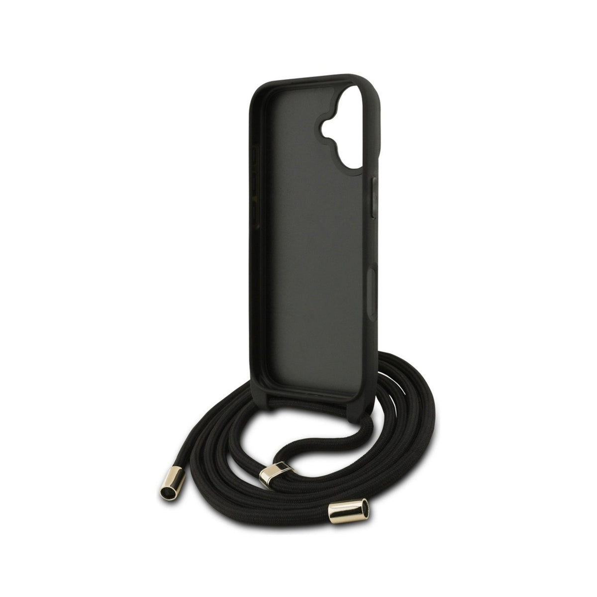 Guess Funda Logo 4G para iPhone 17 con Cordón y Protección Anticaídas, Negra