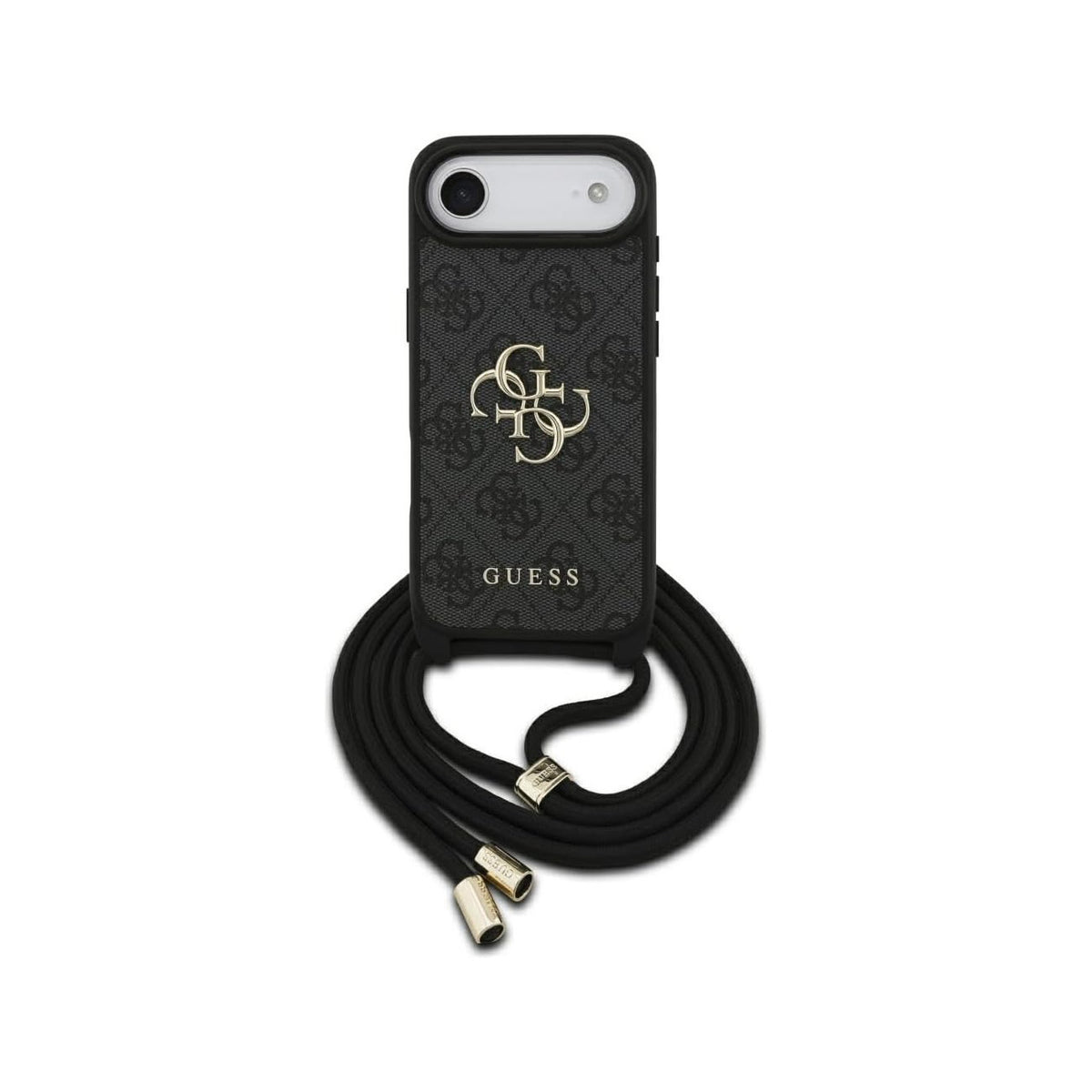 Guess Funda Logo 4G para iPhone Air con Correa de Cordón y Protección Anticaídas, Negra