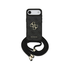 Guess Funda Logo 4G para iPhone Air con Correa de Cordón y Protección Anticaídas, Negra