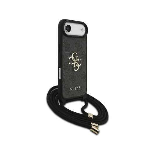 Guess Funda para iPhone Air – Carcasa de PU 4G con Gran Logo y Correa con Cordón Negra, Protección Anticaídas y Ajuste Preciso