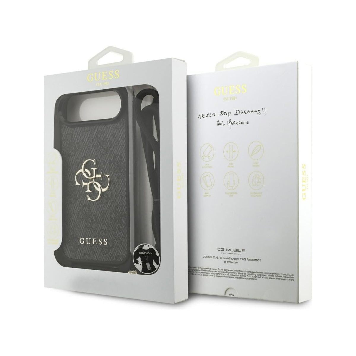 Guess Funda Logo 4G para iPhone Air con Correa de Cordón y Protección Anticaídas, Negra