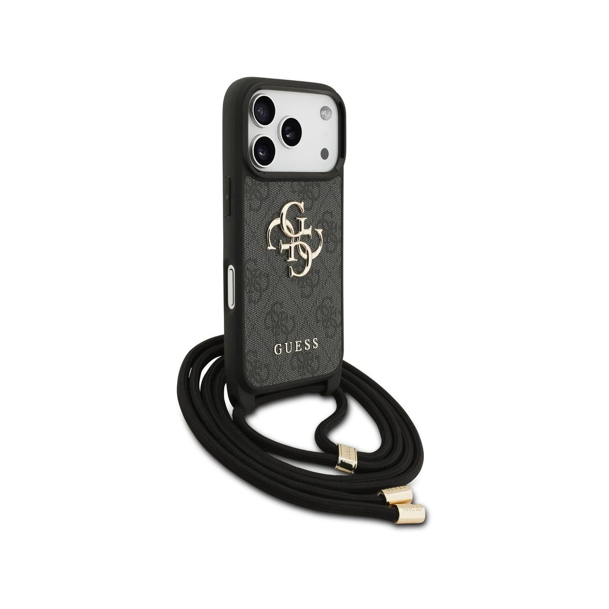 GUESS Funda Logo 4G para iPhone 17 Pro/18 Pro con Correa de Cordón, Negra