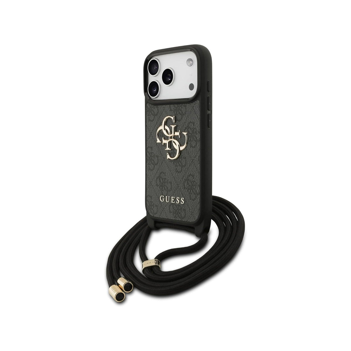 GUESS Funda Logo 4G para iPhone 17 Pro/18 Pro con Correa de Cordón, Negra