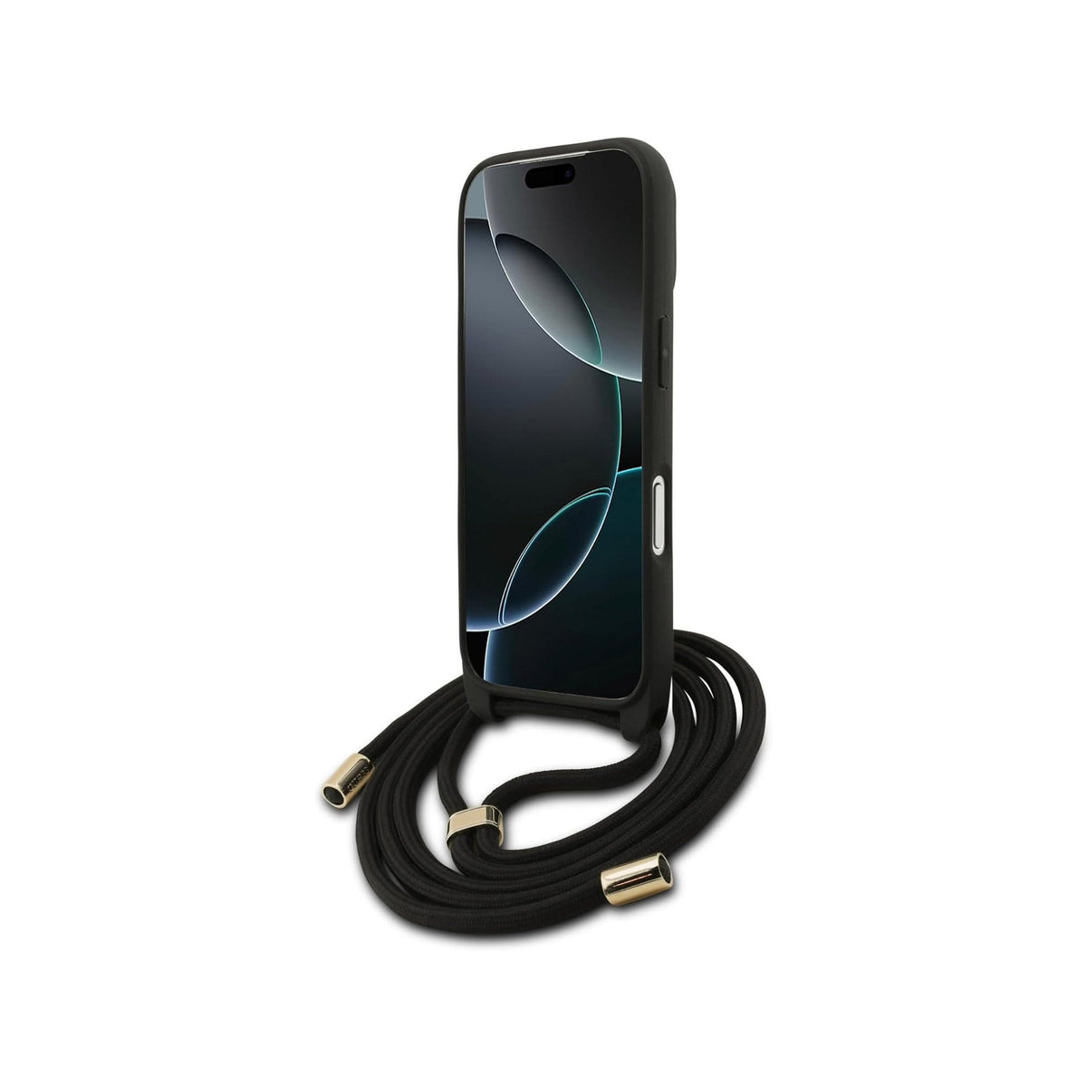 GUESS Funda Logo 4G para iPhone 17 Pro/18 Pro con Correa de Cordón, Negra