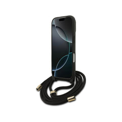 Guess Funda Logo 4G para iPhone 17 Pro con Correa de Cordón y Protección Anticaídas, Negra