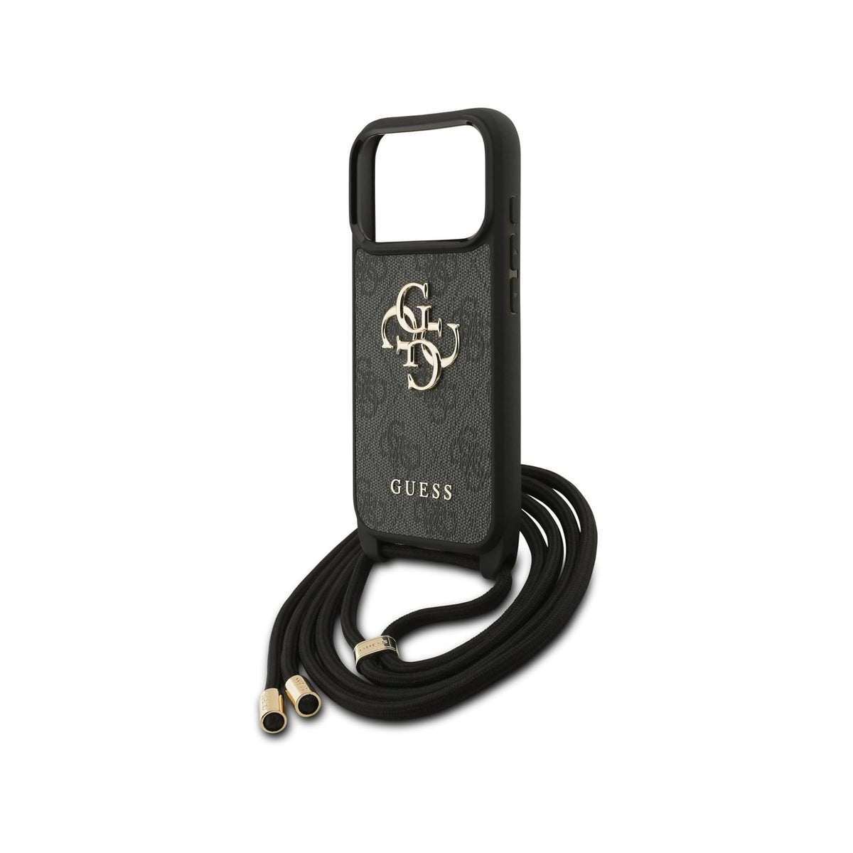 GUESS Funda Logo 4G para iPhone 17 Pro/18 Pro con Correa de Cordón, Negra