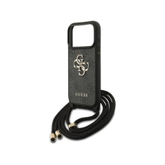 Guess Funda Logo 4G para iPhone 17 Pro con Correa de Cordón y Protección Anticaídas, Negra