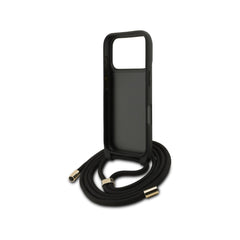 Guess Funda Logo 4G para iPhone 17 Pro con Correa de Cordón y Protección Anticaídas, Negra