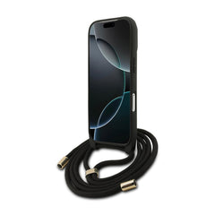 Guess iPhone 17 Pro Max Case – Black 4G PU Cover with Large Guess Logo, Lanyard Strap, and Drop Protection