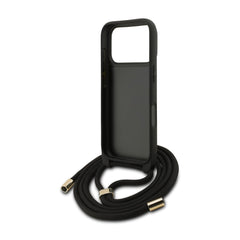 Guess iPhone 17 Pro Max Case – Black 4G PU Cover with Large Guess Logo, Lanyard Strap, and Drop Protection