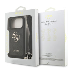 Guess iPhone 17 Pro Max Case – Black 4G PU Cover with Large Guess Logo, Lanyard Strap, and Drop Protection