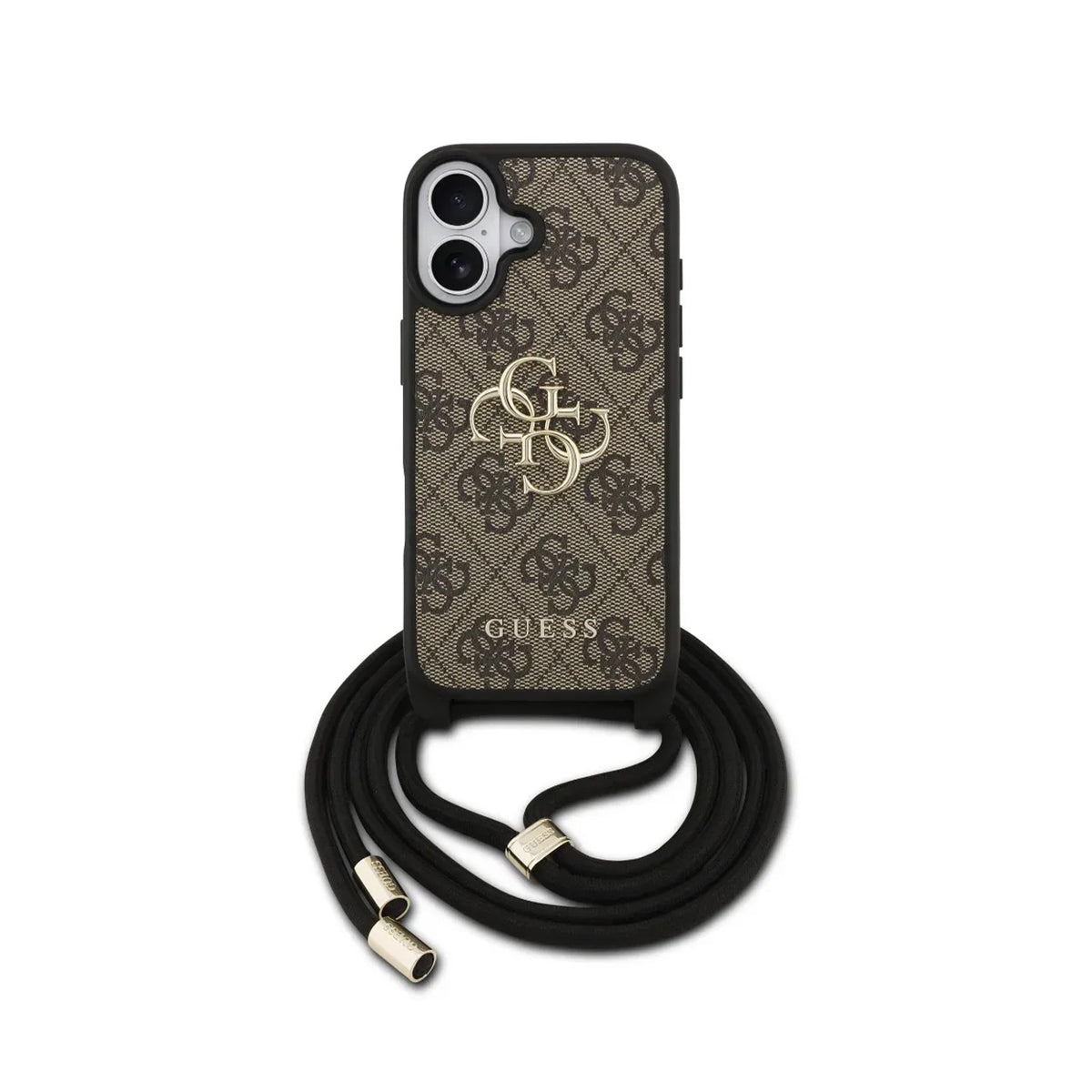 Guess iPhone 17 Case – 4G Logo Brown Cover with Lanyard, Drop Protection and Precise Fit