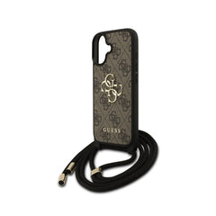 Guess Funda para iPhone 17 – Carcasa con Logotipo 4G Marrón y Cordón, Protección Anticaídas y Ajuste Preciso